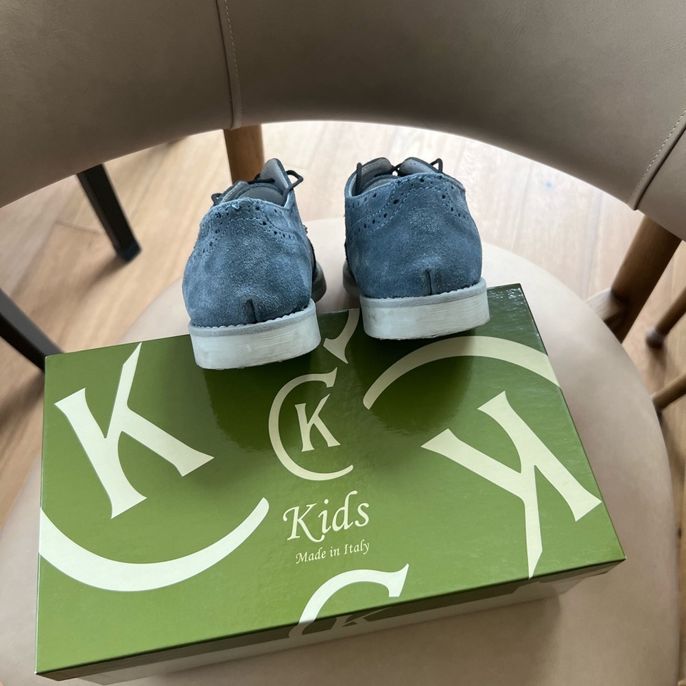 Kids Boys Suede Dress Shoes with laces & Rubber Sole - Blue/grey - Size 38 - Picture 7 of 13